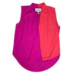 Joseph Ribkoff Fuchsia Coral Colorblock Sleeveless Drape Front Blouse Size 4